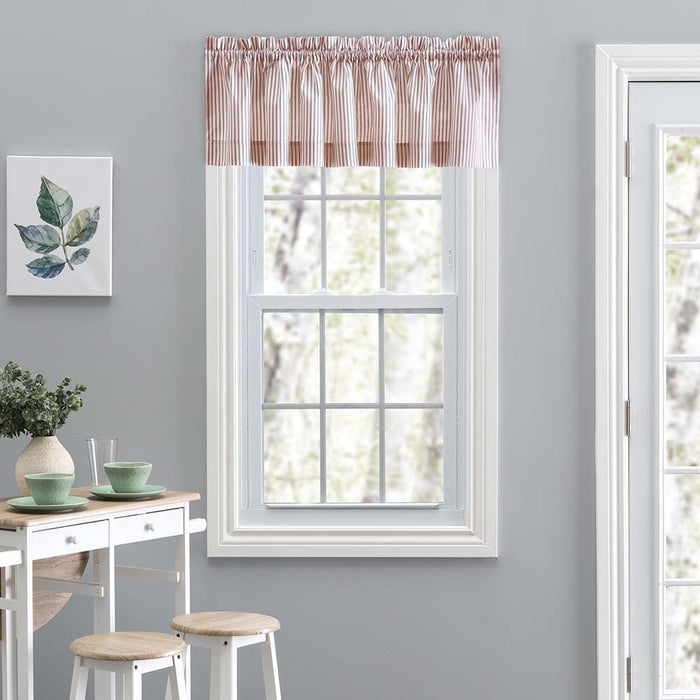 Ellis Curtain Plaza Classic Ticking Stripe Printed on Natural Ground 1.5" Rod Pocket Tailored Valance 58" x 15" Brick