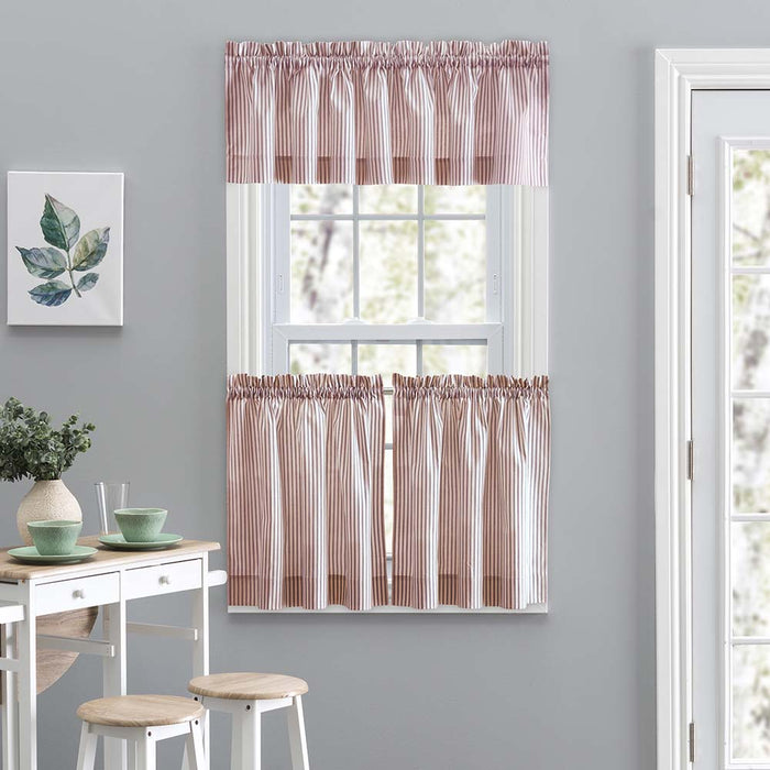 Ellis Curtain Plaza Classic Ticking Stripe Printed on Natural Ground 1.5" Rod Pocket Tailored Valance 58" x 15" Brick