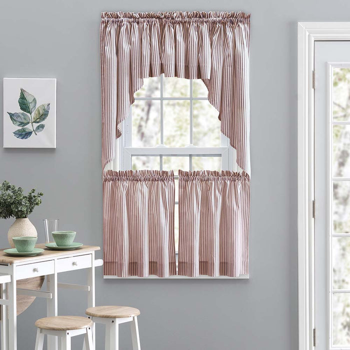 Ellis Curtain Plaza Classic Ticking Stripe Printed on Natural Ground 1.5" Rod Pocket Tailored Valance 58" x 15" Brick