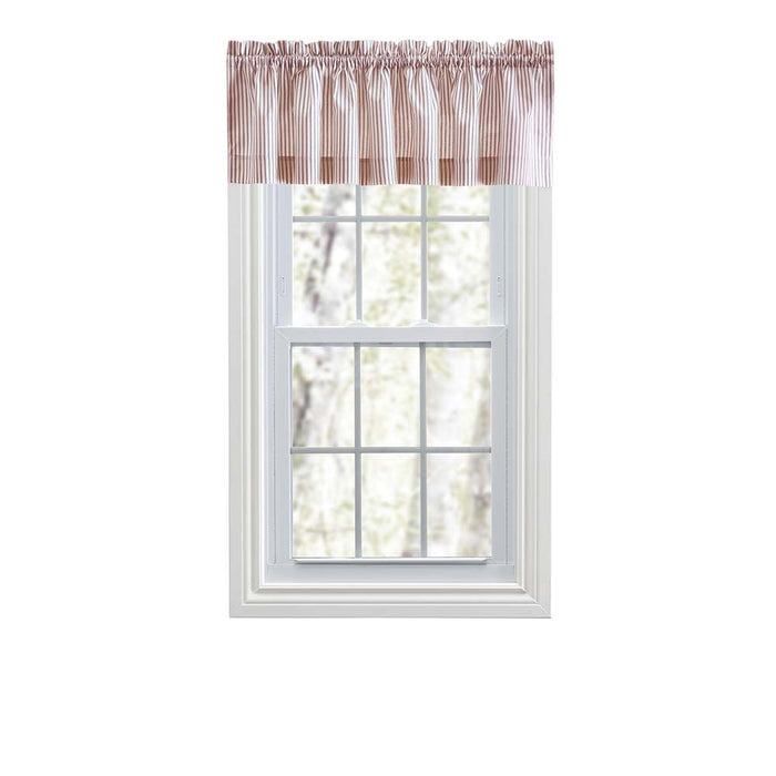 Ellis Curtain Plaza Classic Ticking Stripe Printed on Natural Ground 1.5" Rod Pocket Tailored Valance 58" x 15" Brick