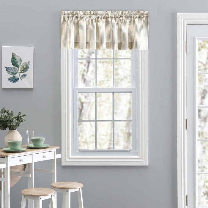 Ellis Curtain Plaza Classic Ticking Stripe Printed on Natural Ground 1.5" Rod Pocket Tailored Valance 58" x 15" Tan