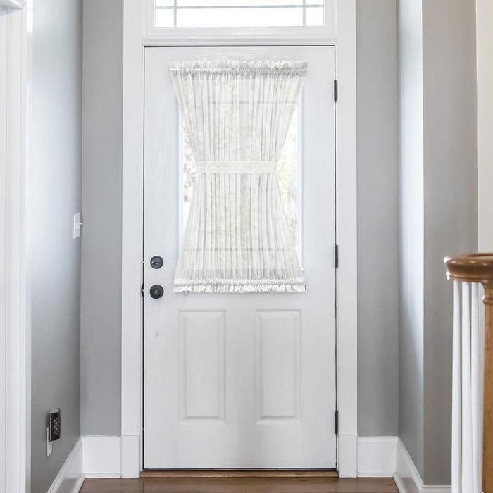Ellis Curtain Shadow Stripe 1.5" Rod Pocket Semi Sheer Door Curtain Panel White