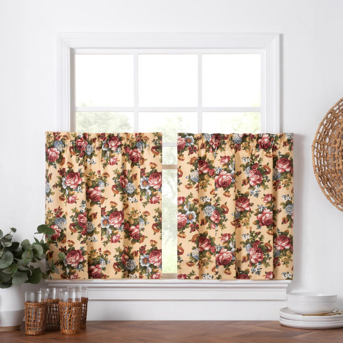 Ellis Bella Rose Unique Medium Scale Printed Floral Pattern 1.5" Rod Pocket Tier for Windows Butter