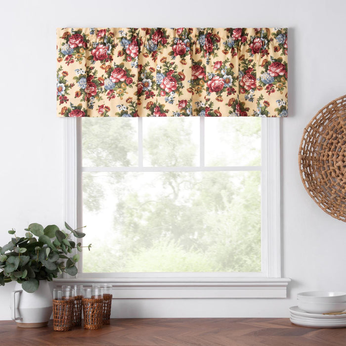 Ellis Bella Rose Stylish Medium Scale Printed Floral Pattern 1.5" Rod Pocket Tailored Valance for Windows 58"x15" Butter