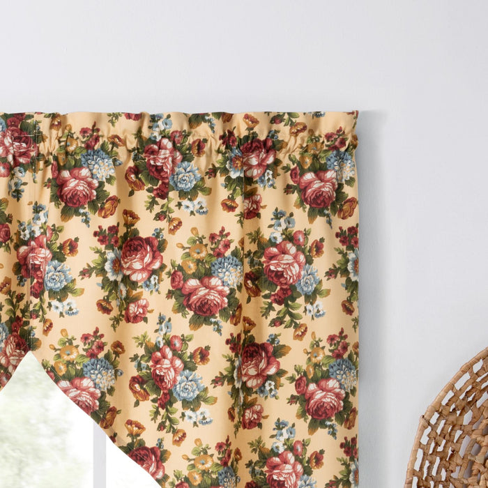 Ellis Bella Rose Stylish Medium Scale Printed Floral Pattern 1.5" Rod Pocket Tailored Swag for Windows 56"x36" Butter