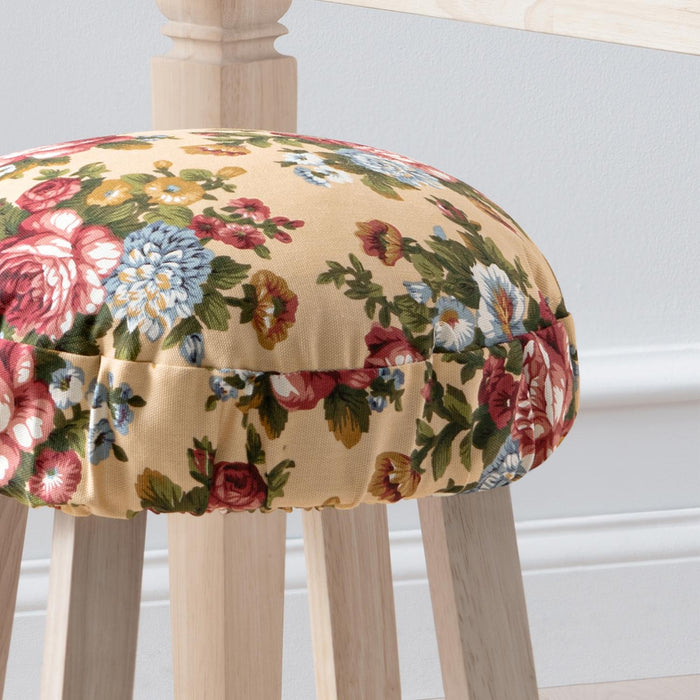 Ellis Bella Rose Stylish Medium Scale Printed Floral Pattern Elastic Bottom Edge Barstool Cover 13"x13" Butter
