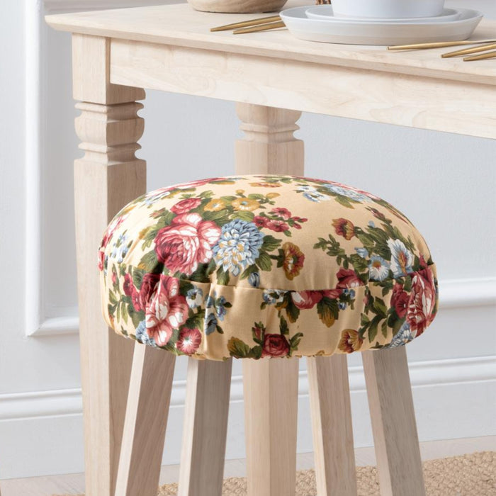 Ellis Bella Rose Stylish Medium Scale Printed Floral Pattern Elastic Bottom Edge Barstool Cover 13"x13" Butter
