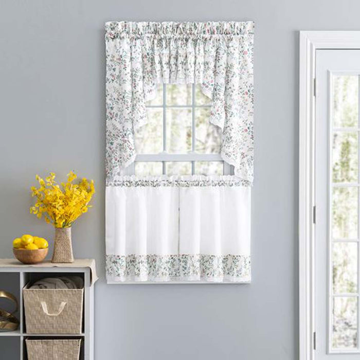 Ellis Country Floral Small Scale 1.5" Rod Pocket Floral Pattern with Ruffle Lace Edge Tier Multicolor
