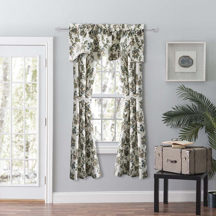 Ellis Curtain Madison Floral Design Printed Natural Ground 3" Rod Pocket Lined Scallop Valance 58" x 15" Blue