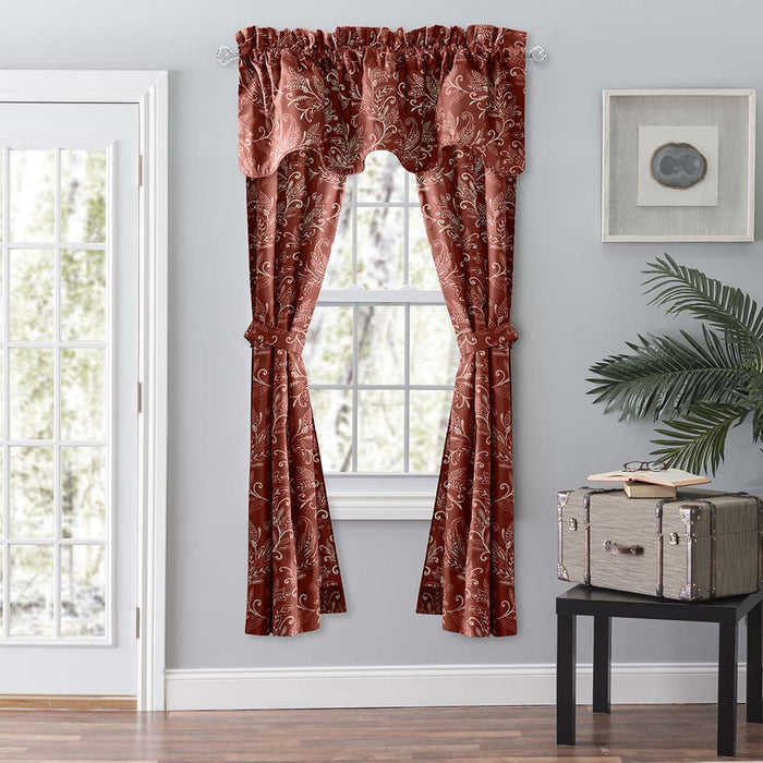 Ellis Curtain Lexington Leaf Pattern on Colored Ground Scallop Valance 58"x15" Brick