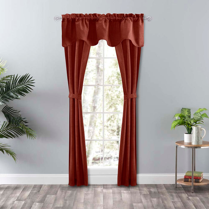 Ellis Curtain Lisa Solid Color Poly Cotton 3" Rod Pocket Duck Fabric Tailored Panel Pair with Ties Red