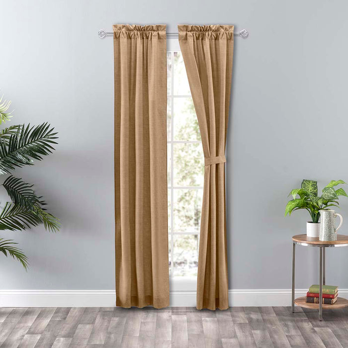Ellis Curtain Lisa Solid Color Poly Cotton Duck Fabric Tailored Panel Pair with Ties 3" Rod Pocket Tan