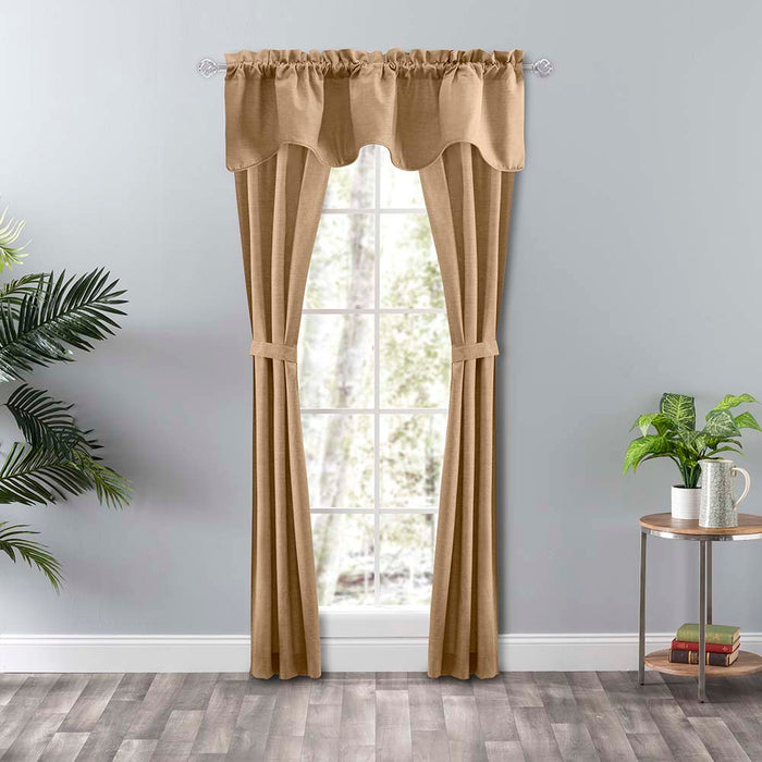Ellis Curtain Lisa Solid Color Poly Cotton Duck Fabric Tailored Panel Pair with Ties 3" Rod Pocket Tan