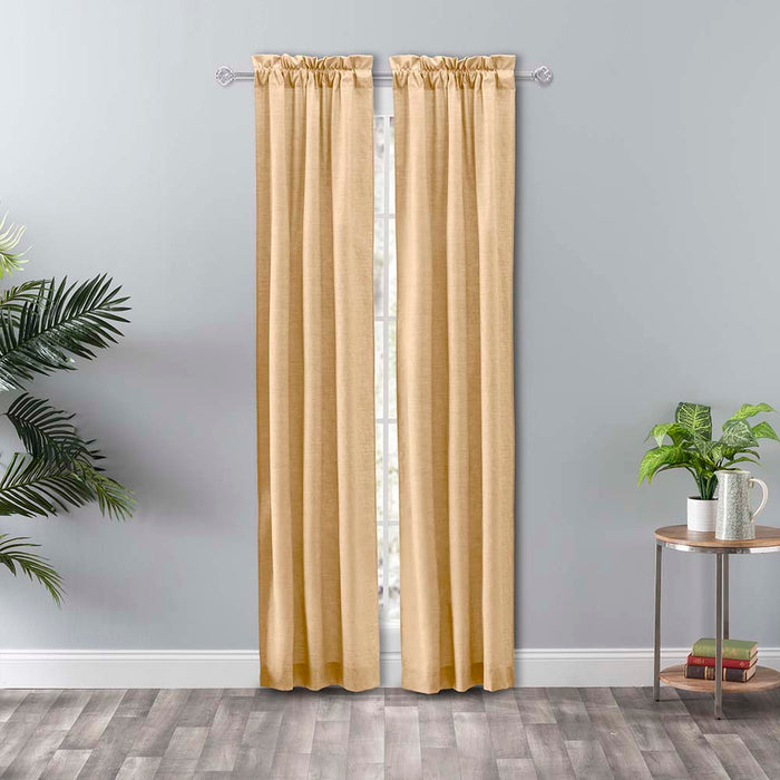 Ellis Curtain Lisa Solid Color Poly Cotton Duck Fabric Tailored Panel Pair with Ties Butter