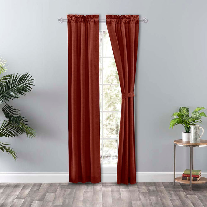 Ellis Curtain Lisa Solid Color Poly Cotton 3" Rod Pocket Duck Fabric Tailored Panel Pair with Ties Red
