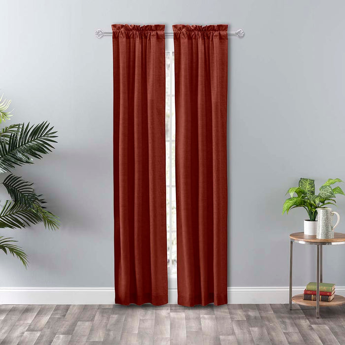 Ellis Curtain Lisa Solid Color Poly Cotton 3" Rod Pocket Duck Fabric Tailored Panel Pair with Ties Red