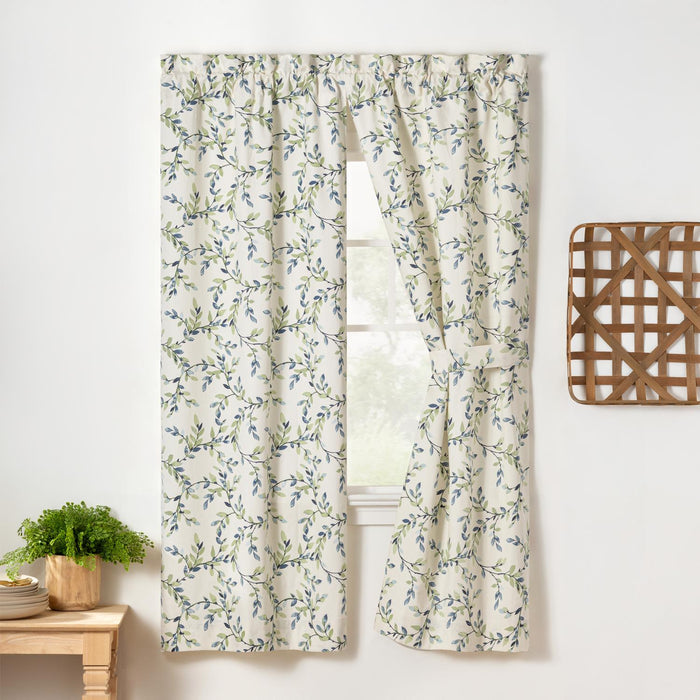 Ellis Vintage Medium Scale Printed Vine Pattern 1.5" Rod Pocket Tailored Pair for Windows with Ties Azure