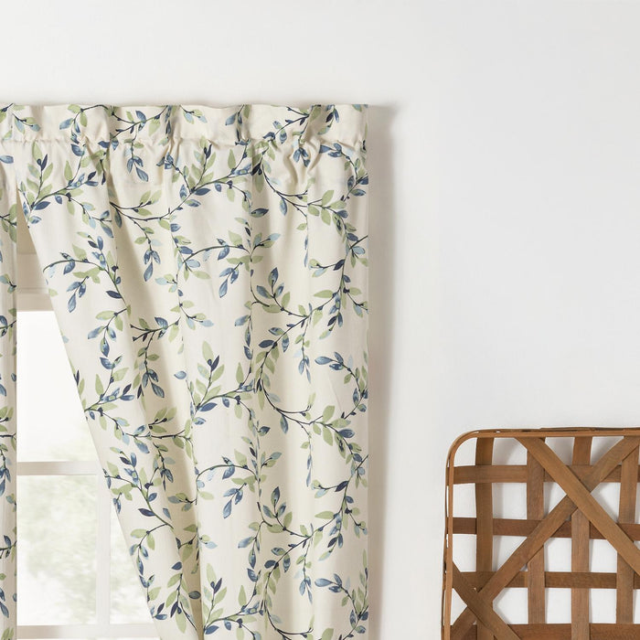 Ellis Vintage Medium Scale Printed Vine Pattern 1.5" Rod Pocket Tailored Pair for Windows with Ties Azure