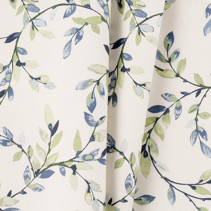 Ellis Vintage Medium Scale Printed Vine Pattern 1.5" Rod Pocket Tailored Pair for Windows with Ties Azure