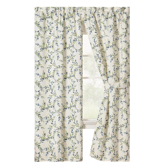 Ellis Vintage Medium Scale Printed Vine Pattern 1.5" Rod Pocket Tailored Pair for Windows with Ties Azure
