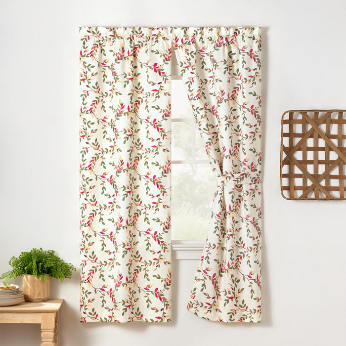 Ellis Vintage Stylish Medium Scale Printed Vine Pattern 1.5" Rod Pocket Tailored Pair for Windows with Ties Precan