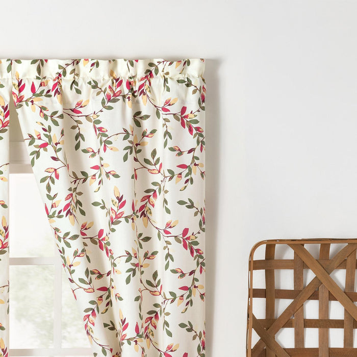 Ellis Vintage Stylish Medium Scale Printed Vine Pattern 1.5" Rod Pocket Tailored Pair for Windows with Ties Precan