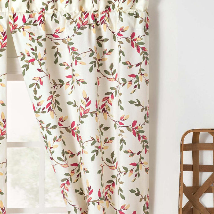 Ellis Vintage Stylish Medium Scale Printed Vine Pattern 1.5" Rod Pocket Tailored Pair for Windows with Ties Precan