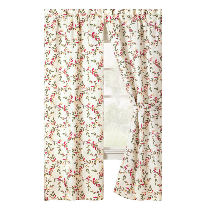 Ellis Vintage Stylish Medium Scale Printed Vine Pattern 1.5" Rod Pocket Tailored Pair for Windows with Ties 56"x63" Pecan