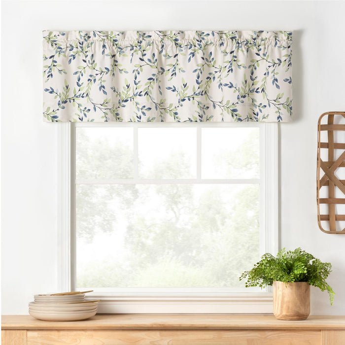 Ellis Vintage Stylish Medium Scale Printed Vine Pattern 3" Rod Pocket Scallop Lined Valance for Windows  58"x15" Azure