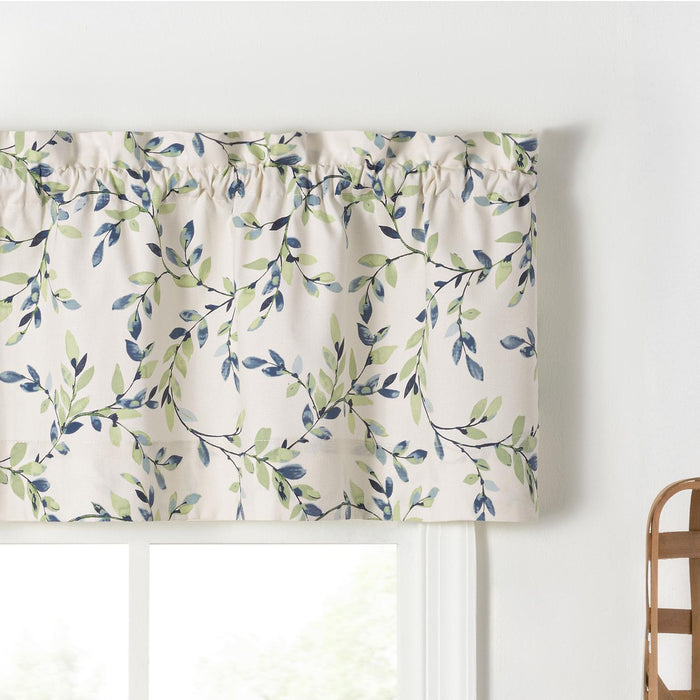 Ellis Vintage Stylish Medium Scale Printed Vine Pattern 3" Rod Pocket Scallop Lined Valance for Windows  58"x15" Azure