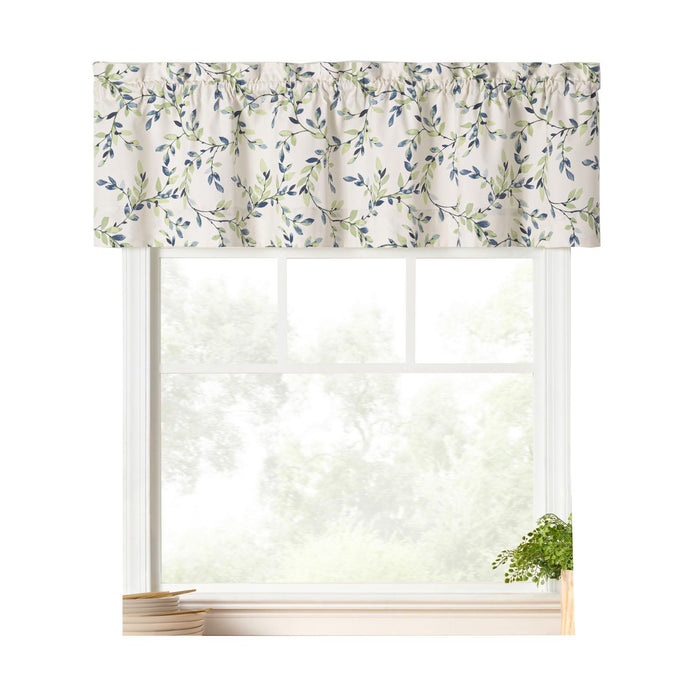 Ellis Vintage Stylish Medium Scale Printed Vine Pattern 3" Rod Pocket Scallop Lined Valance for Windows  58"x15" Azure