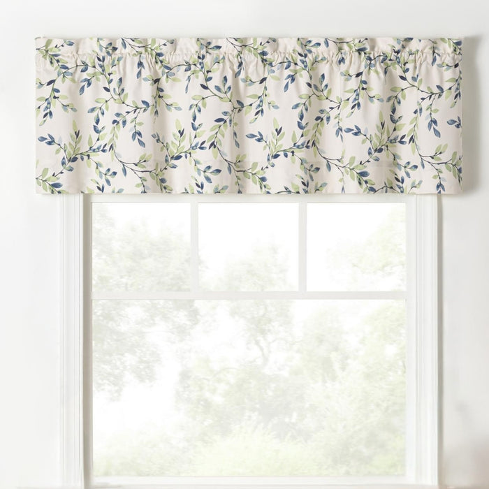 Ellis Vintage Stylish Medium Scale Printed Vine Pattern 3" Rod Pocket Scallop Lined Valance for Windows  58"x15" Azure