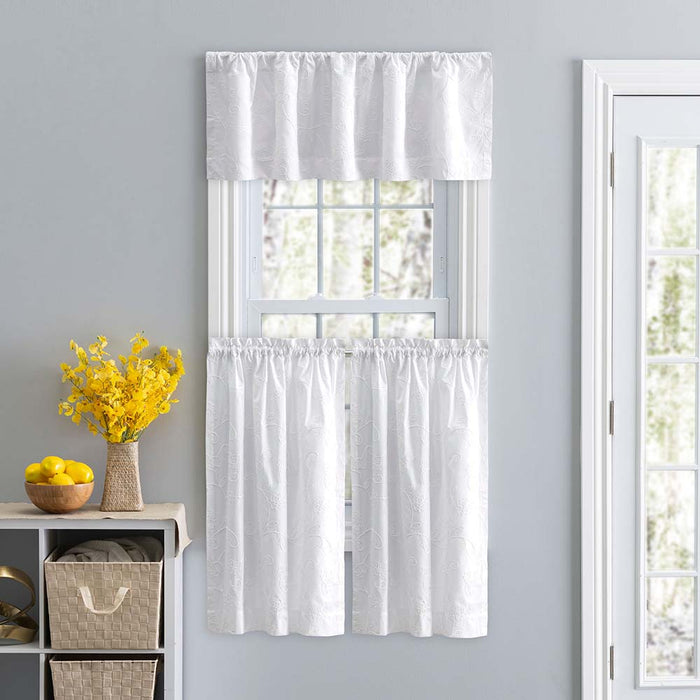 Ellis Eva Candlewick Floral High Quality Embroidery Tailored Valance 3" Rod Pocket 58"x15" White