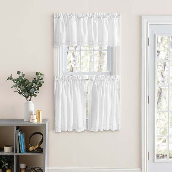 Ellis Intricate Brush Fringe Sewn on Bottom Edge 1.5" Rod Pocket Only Tailored Valance 80"x15" White