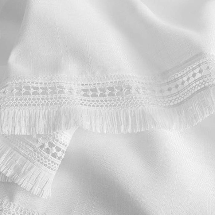 Ellis Intricate Brush Fringe Sewn on Bottom Edge 1.5" Rod Pocket Only Tailored Valance 80"x15" White