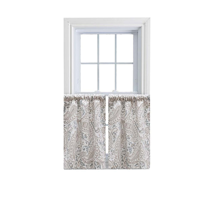 Ellis Shannon Printed Paisley Pattern on Cotton Fabric Tailored Tiers 1.5" Rod Pocket Natural