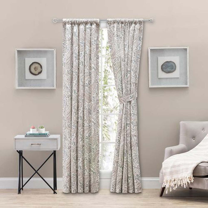 Ellis Shannon Printed Paisley Pattern on Cotton Fabric Tailored Pairs 3" Rod Pocket Natural