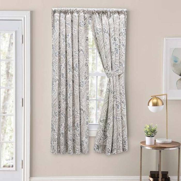 Ellis Shannon Printed Paisley Pattern on Cotton Fabric Tailored Pairs 3" Rod Pocket Natural
