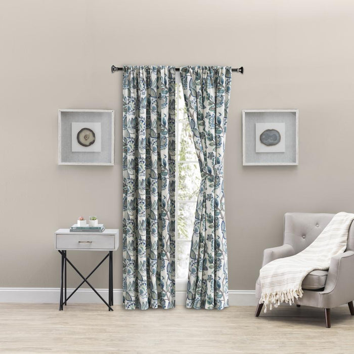 Ellis Curtain Wynette Lined 3" Rod Pocket Curtain Panel Pair with Tiebacks Blue