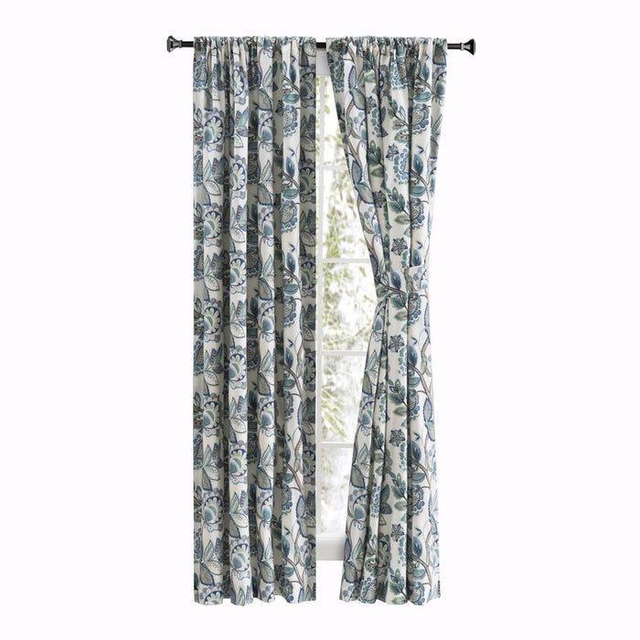 Ellis Curtain Wynette Lined 3" Rod Pocket Curtain Panel Pair with Tiebacks Blue
