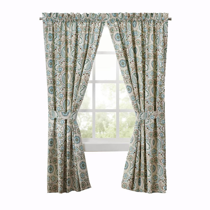 Ellis Curtain Paisley Prism Tailored 3" Rod Pocket Curtain Panel Pair with Tie Backs Latte