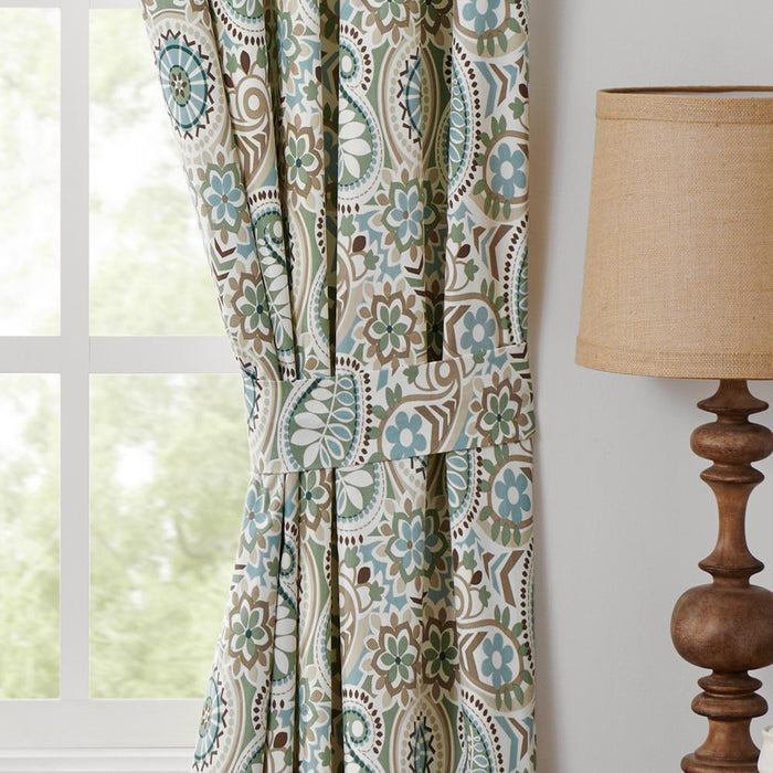 Ellis Curtain Paisley Prism Tailored 3" Rod Pocket Curtain Panel Pair with Tie Backs Latte