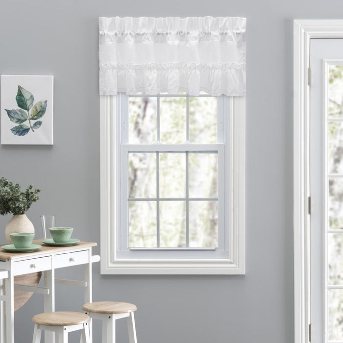 Ellis Curtain Madelyn Ruffled Victorian 1.5" Rod Pocket Valances for Windows 60" x 16" White