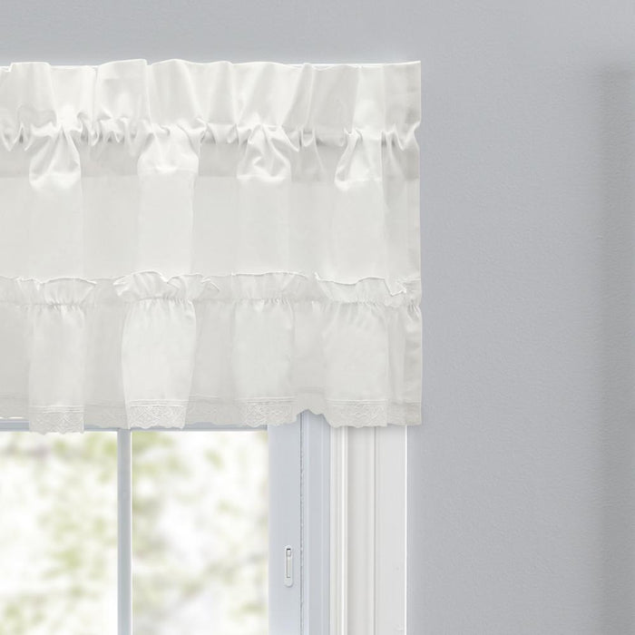 Ellis Curtain Madelyn Ruffled Victorian 1.5" Rod Pocket Valances for Windows 60" x 16" Natural