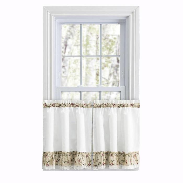 Ellis Curtain Cherries Ruffled 1.5" Rod Pocket Window Curtain Tiers Natural