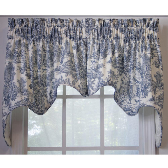 Ellis Curtain Victoria Park Toile 2-Piece High Quality Classic Print Swag Lined Empress Window Valance - 70 x28" Blue