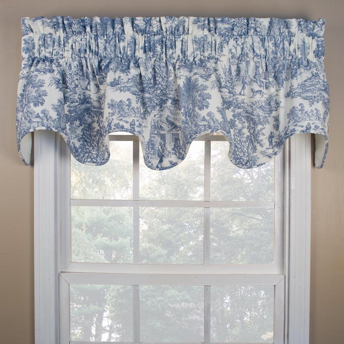 Ellis Curtain Victoria Park Toile Room Darkening Solid Color Lined Scallop Window Valance - 70 x15", Blue