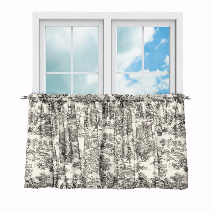 Ellis Curtain Victoria Park Toile Room Darkening Window Rod Pocket Pair Set With 2 Tiers - 2-Piece - 68x24"