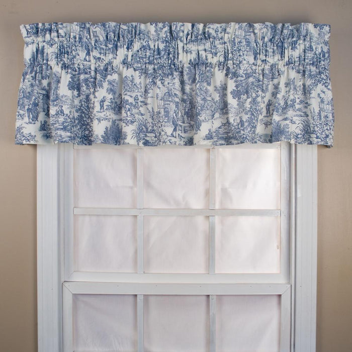 Ellis Curtain Victoria Park Toile Water Proof Room Darkening Blackout Tailored Window Valance - 70 x 12" Blue