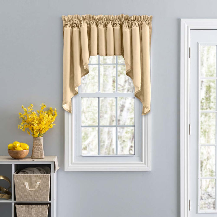 Ellis Stacey Solid Color Window 3" Rod Pocket High Quality Fabric Lined Swag Set Almond